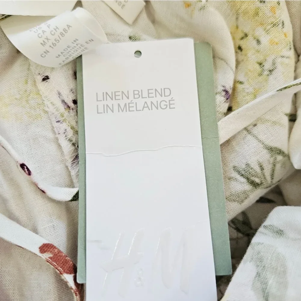 NWT H&M Linen Collection Wildflower Meadow Lace Back Square Neck Floral Romper S